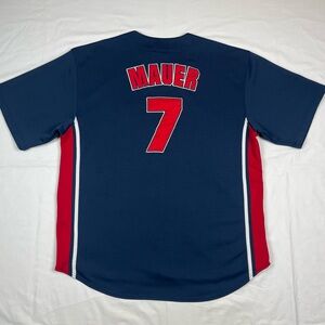 Vtg Minnesota Twins Joe Mauer Mens MLB Baseball Jersey 2XL 2000s Y2K Blue/Red B4